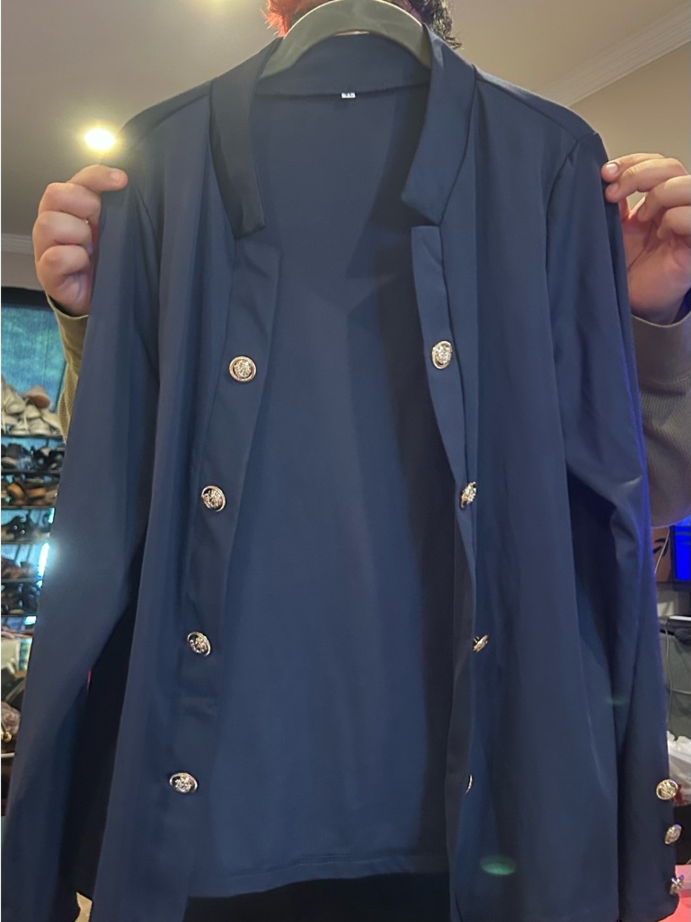 SHEIN Navy Double-Breasted Pea Coat with Gold Buttons